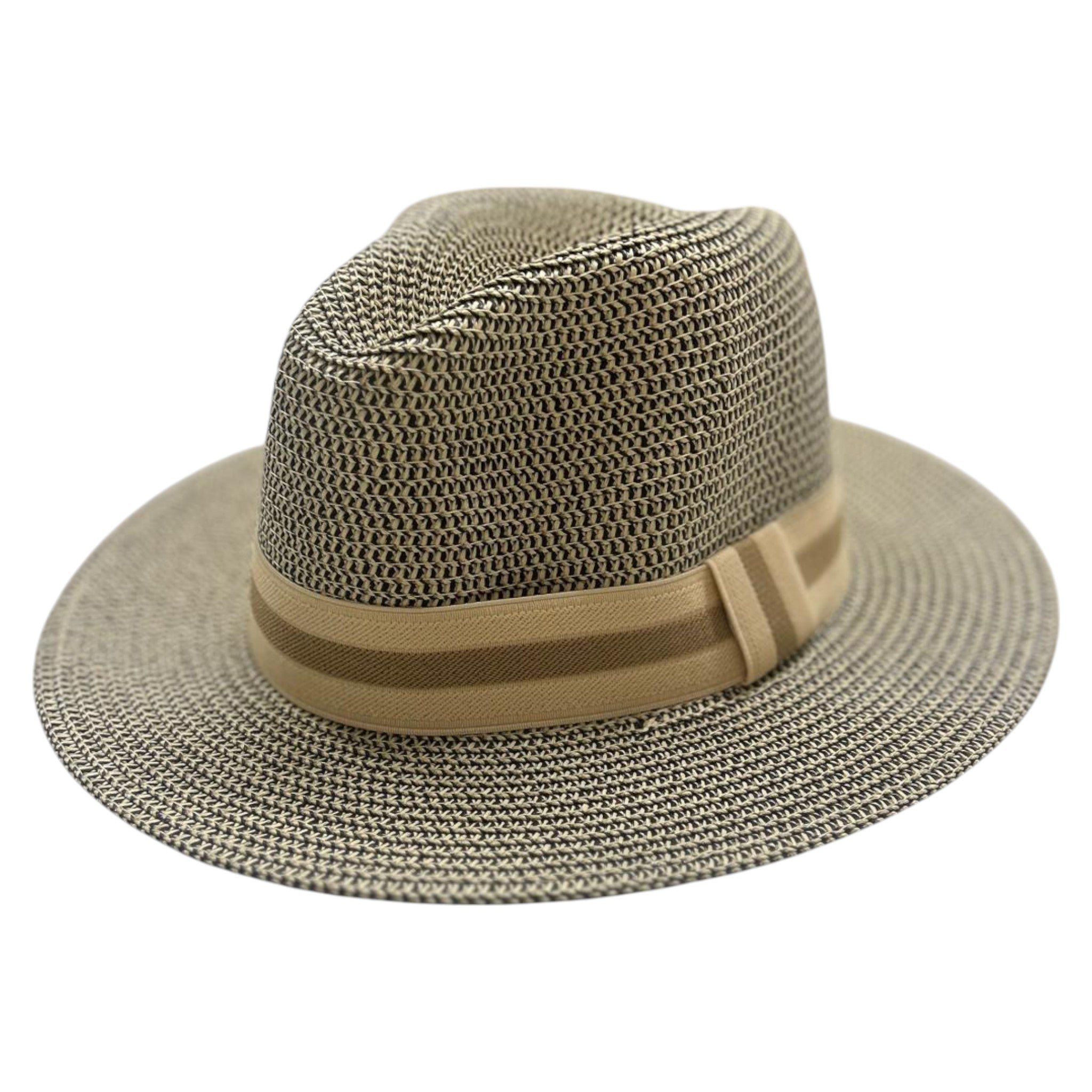 Nicky Adams men's woven Panama-style hat with wide brim and beige striped band – breathable summer sun hat for holidays, travel, and countrywear fashion.